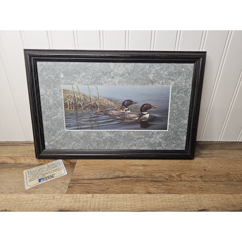 VTG Common Loon Ducks Painting Framed James Meger Signed Jostens First Outing